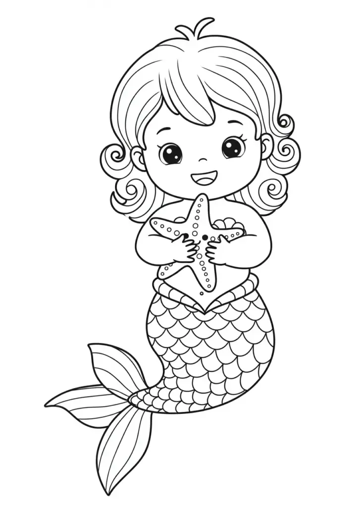 Baby mermaid holding a starfish