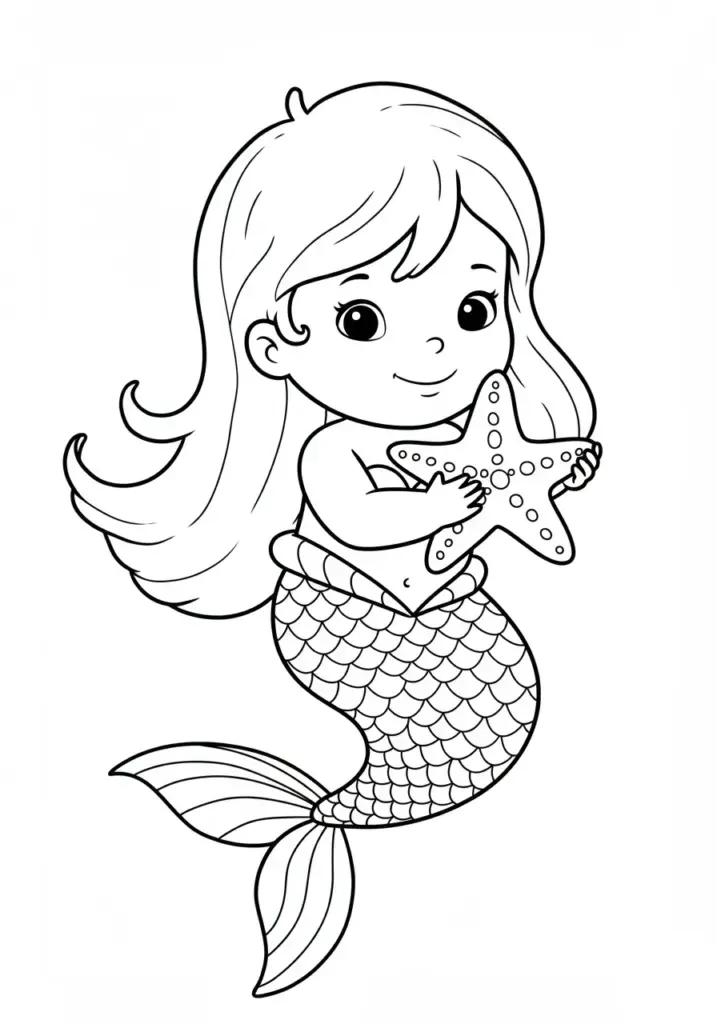 Baby mermaid holding a starfish