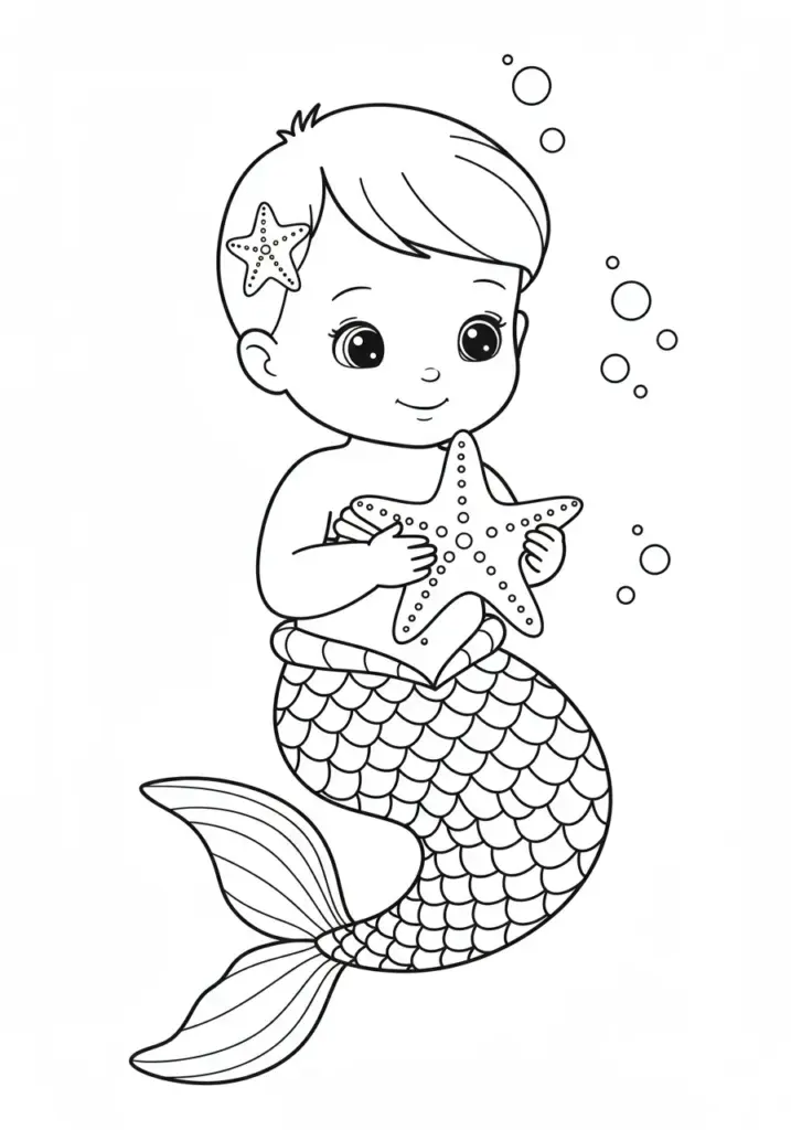 Baby mermaid holding a starfish
