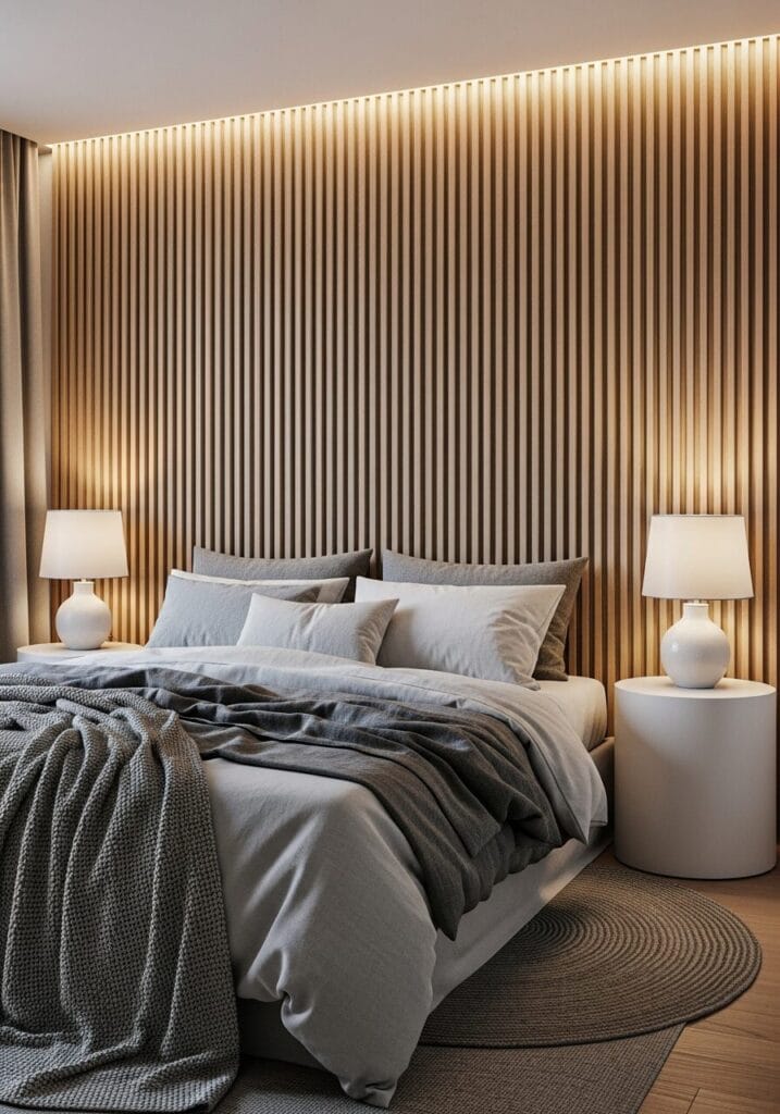 Statement Wall Using Wood Slats or Acoustic Panels