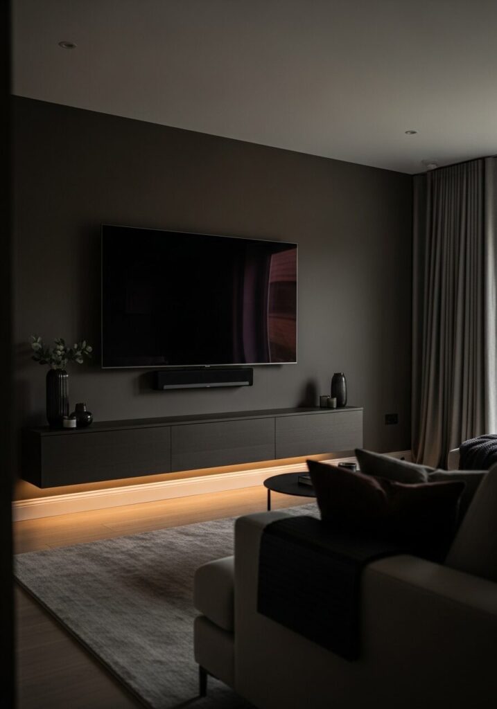 Dark Accent Wall to Visually Hide the TV