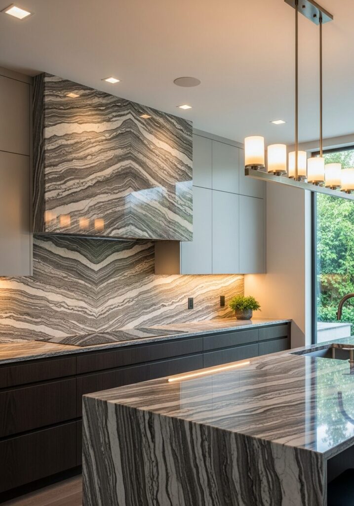 Natural Stone Backsplashes That Climb the Wall