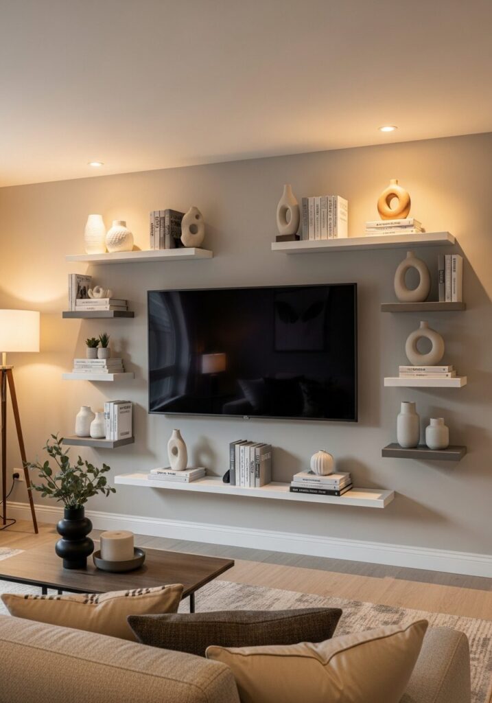 Shelving Styled Around the TV